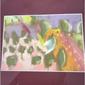 Pink Southwest Field An Original Pastel Painting Matted 5"x7"Handmade